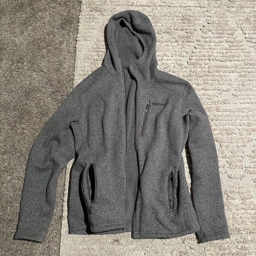 Marmot gray fleece zip hoodie - large